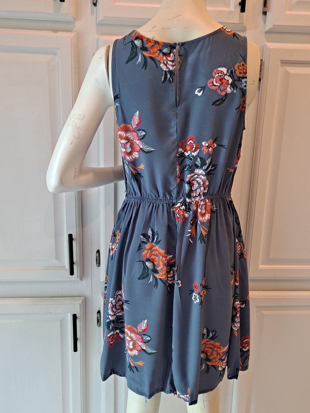 Old Navy M Slate Blue Floral Casual Summer Sleeveless Mini Rayon Dress - Picture 5 of 9